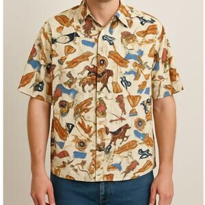 Ike Behar casual button front camp shirt golf themed size 1X